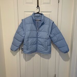 WEWOREWHAT - Snap Off Sleeve Nylon Puffer Jacket/Vest - Small - NWT! - Baby Blue